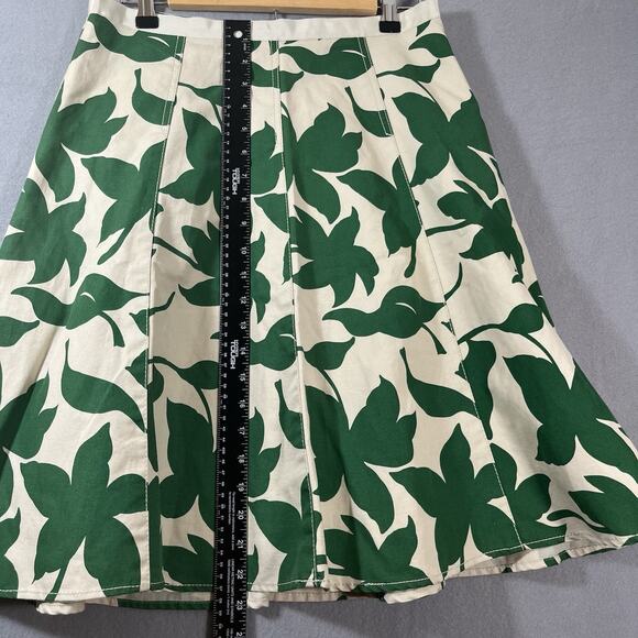 Banana Republic Womens Linen Green Leaf A-Line Knee Length Flared‎ Skirt Size 4 - Picture 8 of 12